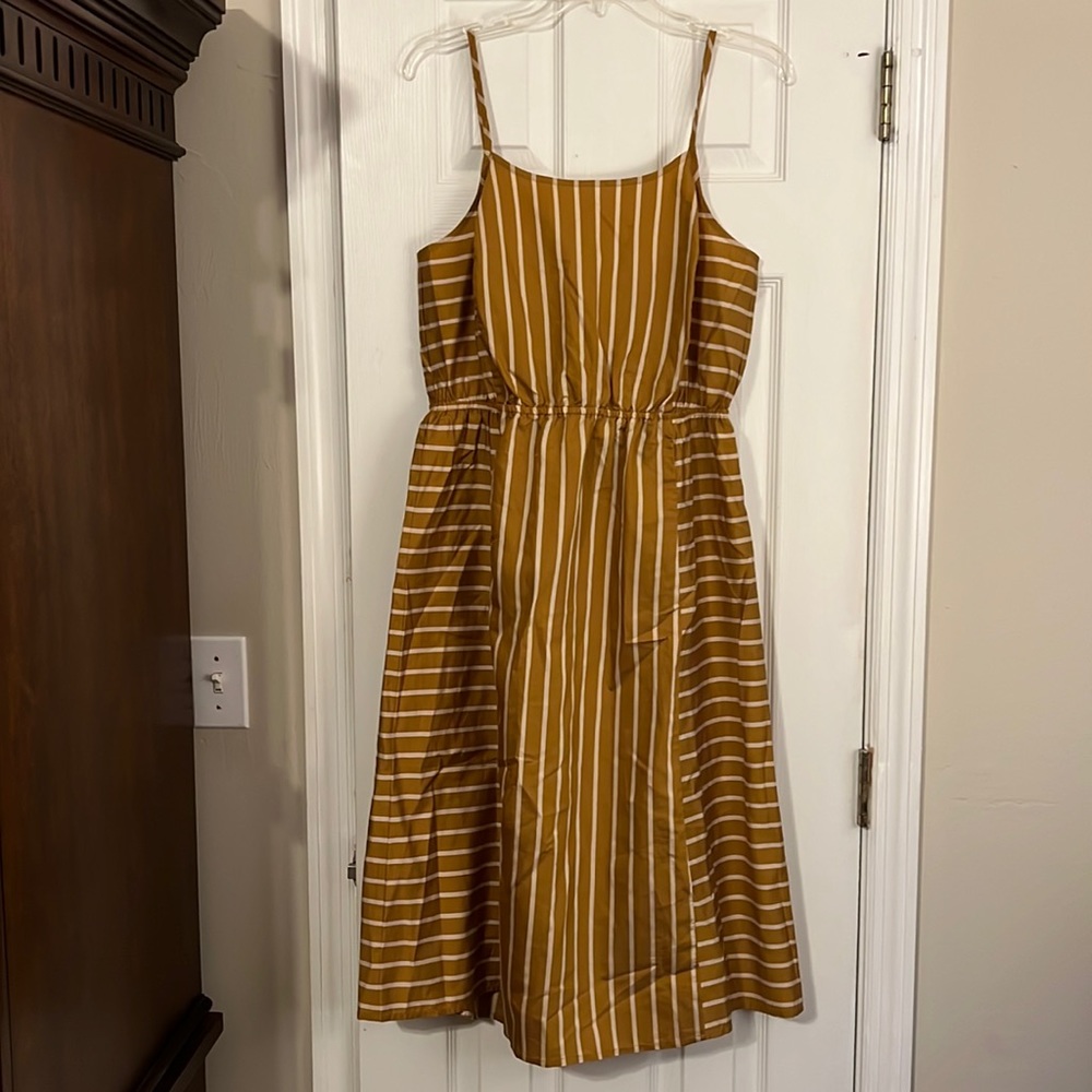 Loft Beach Striped Bow Back Midi Dress Yellow NWT